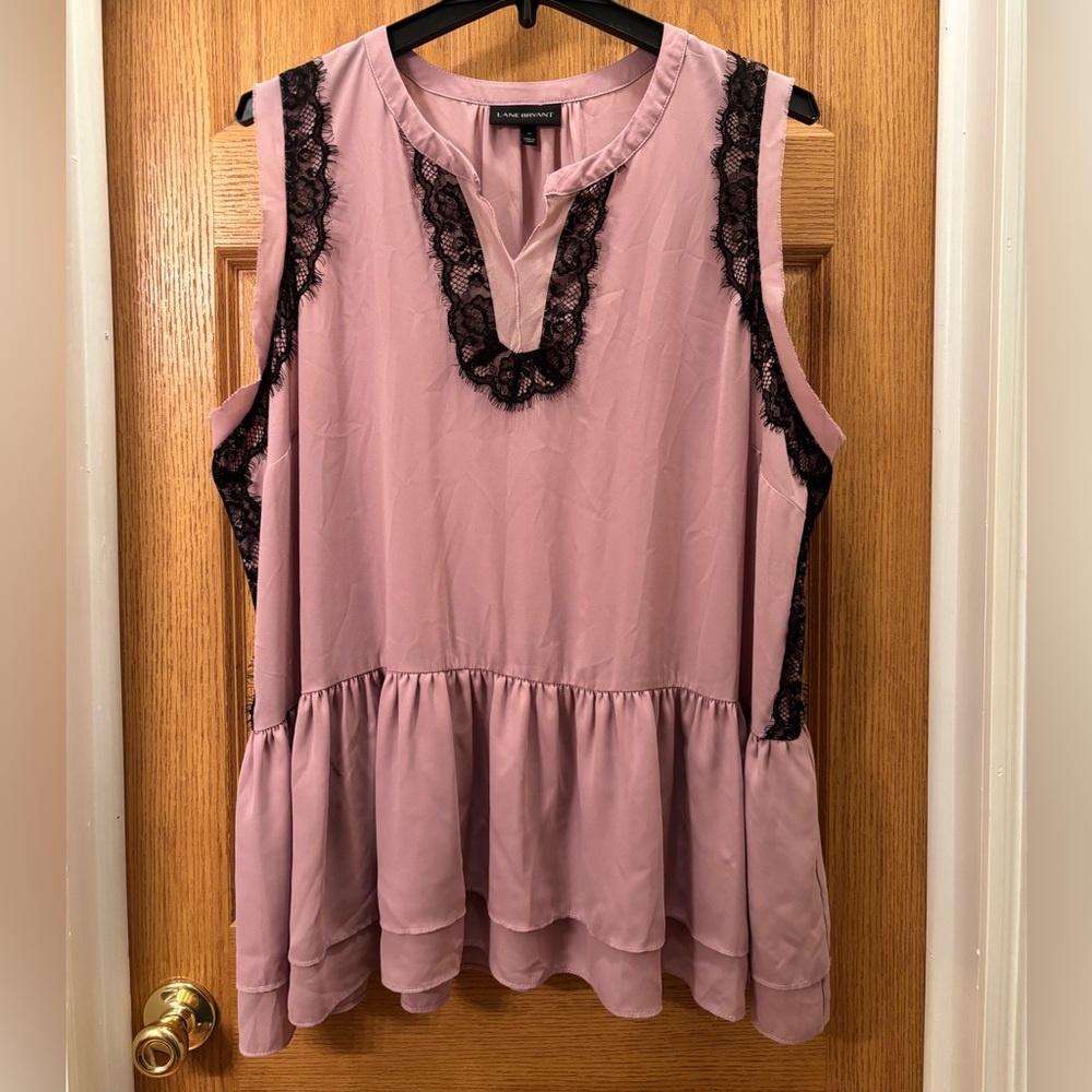 Lane Bryant Pink Sleeveless Shirt with Black Lace - Picture 1 of 8